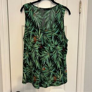 Tropical Leaf Print Sleeveless Top
